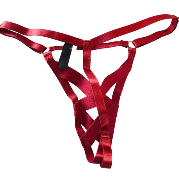 House of Desire Premium Devon Mesh Bra & Panty Set Red Crisscross Medium NEW - Picture 5 of 15
